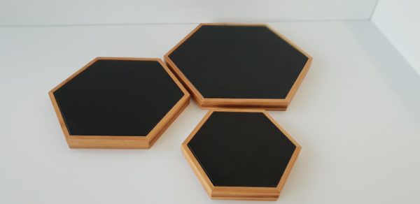 Jewellery Display Bamboo Hexagonal Creme Suede Set of 3