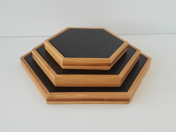 Jewellery Display Bamboo Hexagonal Creme Suede Set of 3