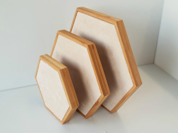 Jewellery Display Bamboo Round Creme Suede Set of 3