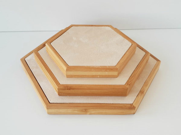 Jewellery Display Bamboo Round Creme Suede Set of 3