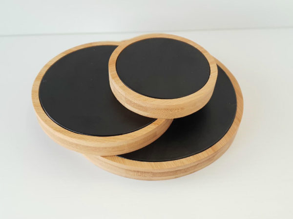 Jewellery Display Bamboo Round Black Leatherette Set of 3