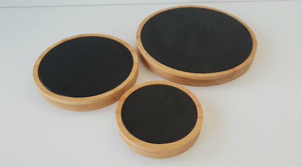 Jewellery Display Bamboo Round Black Leatherette Set of 3