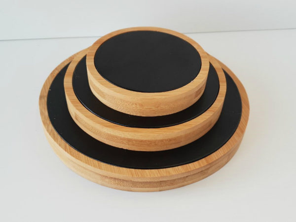 Jewellery Display Bamboo Round Black Leatherette Set of 3