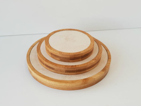 Jewellery Display Bamboo Round Creme Suede Set of 3