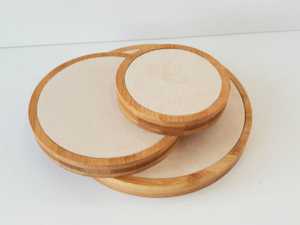 Jewellery Display Bamboo Round Creme Suede Set of 3